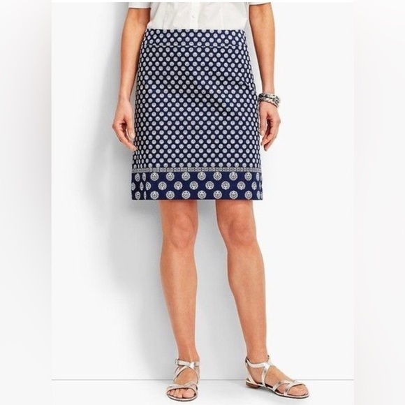 Talbots Mini Skirt Women’s 14 Navy White Medallion Canvas Lined Side Zipper - Picture 3 of 14